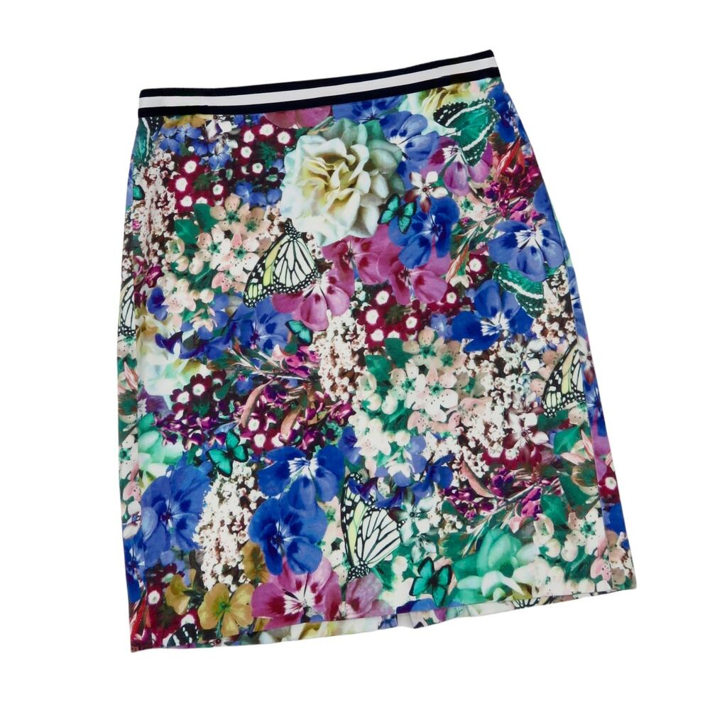 90S Vintage Tommy Hilfiger Vibrant Floral Butterfly Colorful Pencil Skirt Size 6